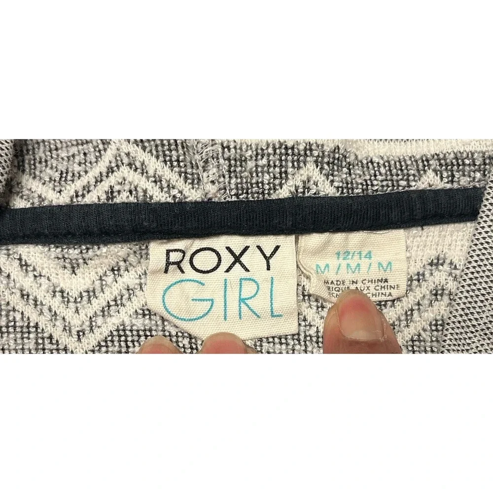 ROXY GIRLS GREY TRIBAL‎ AZTEC POCKET HOODIE PONCHO SIZE M 12/14 - Picture 3 of 4